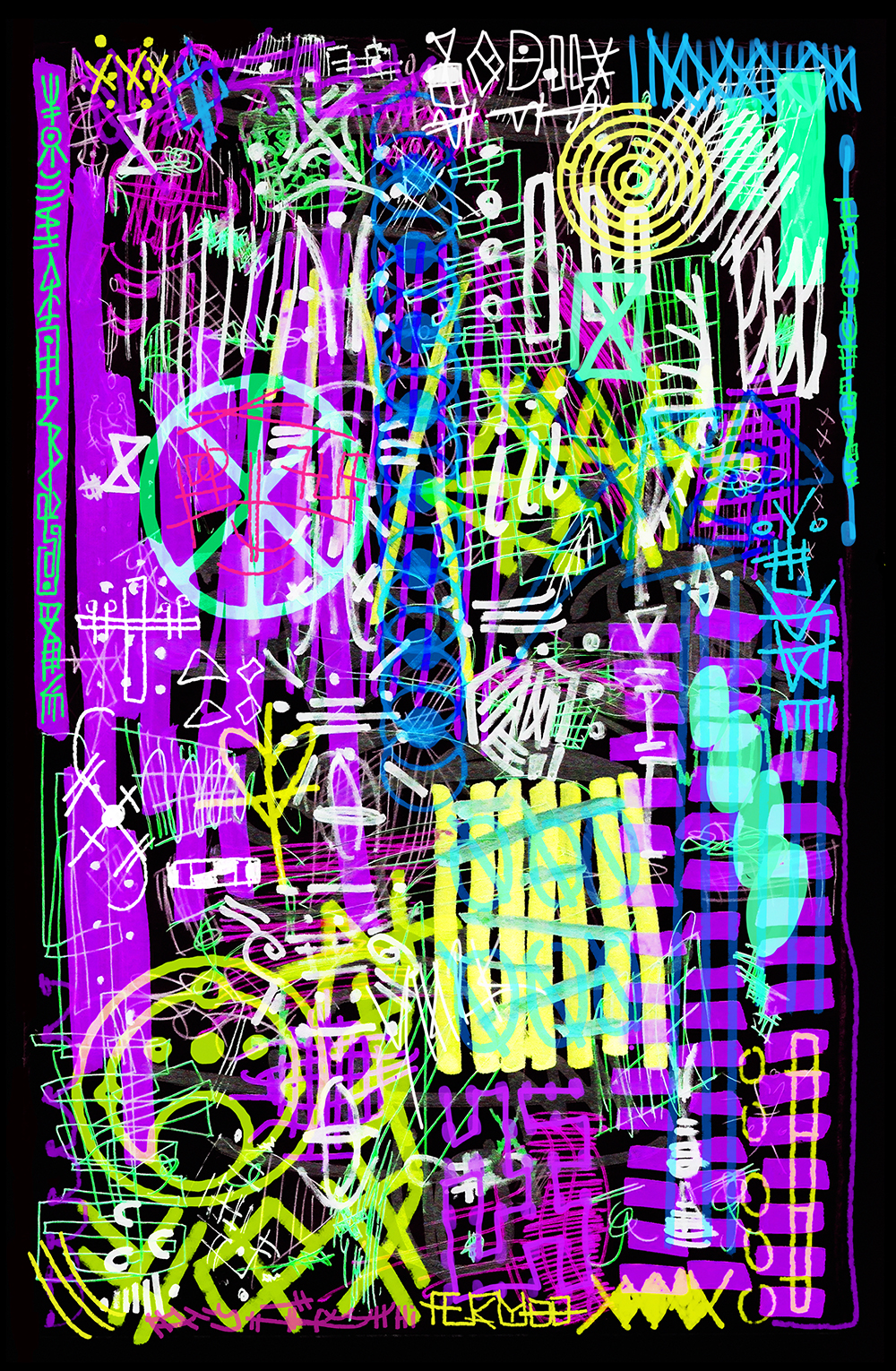 astro tension art madison wi artist illustration purple pink green lime abstract aliens crop circles
